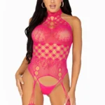 High Neck Halter Suspender Bodystocking O/S